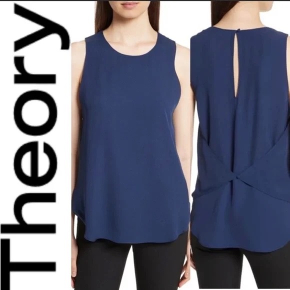 THEORY Zabetha Classic Women's Blue Georgette Silk Tank Size P - Picture 1 of 7